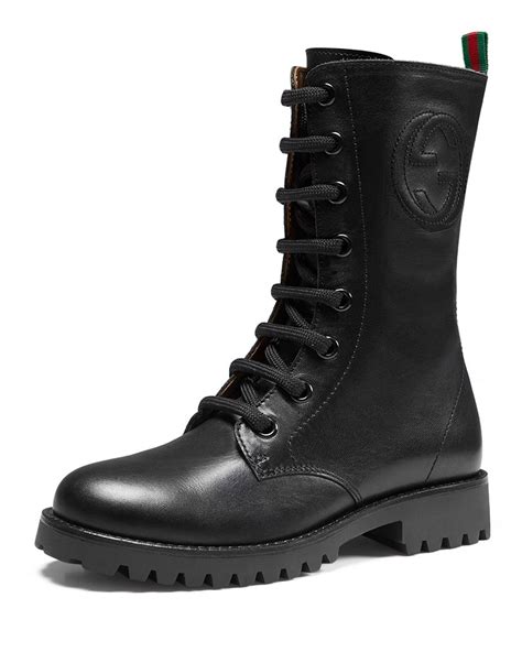 gucci combat boots womens|women's black leather gucci boots.